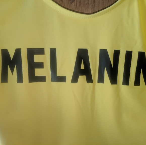 Bright neon yellow "MELANIN" bathing suit. - Picture 4 of 7